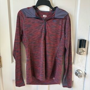 (3/$25) REI Red Multicolor Striped Quarter Zip Long Sleeve Workout Top Size L